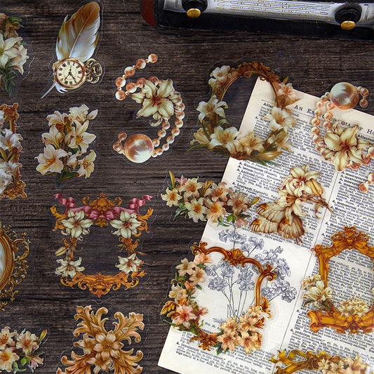 "Vintage Floral Boarder Stickers" 40pcs Large Sized PET Stickers