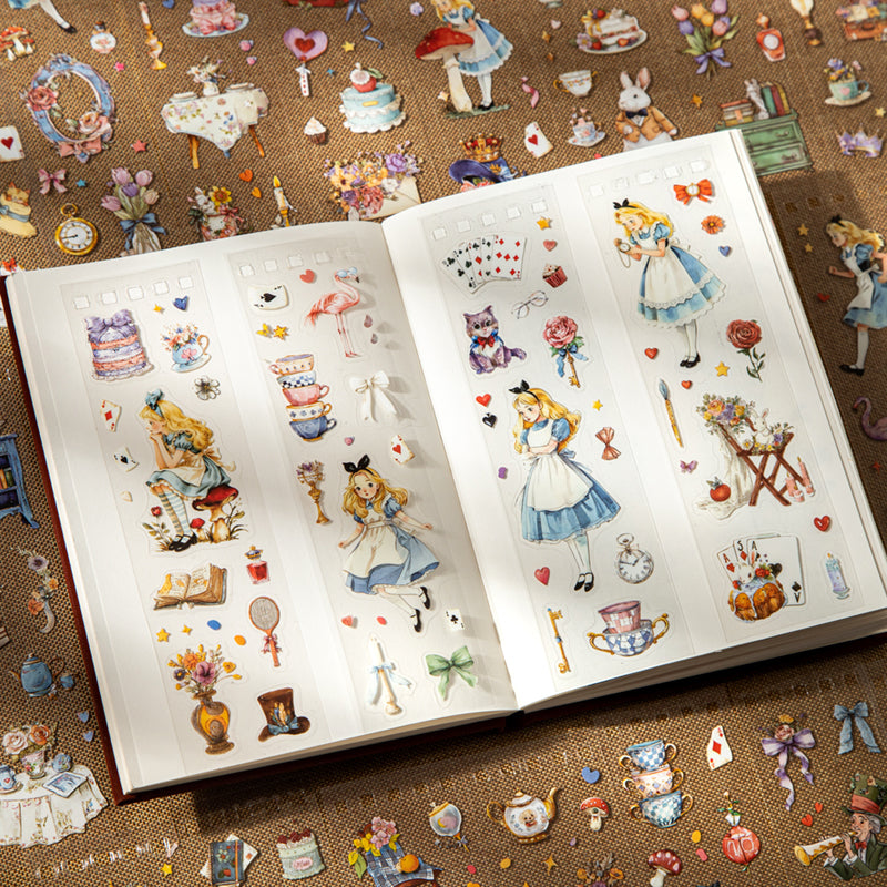 Alice Sticker Book with 50 Sheets of PET Stickers for Scrapbooking