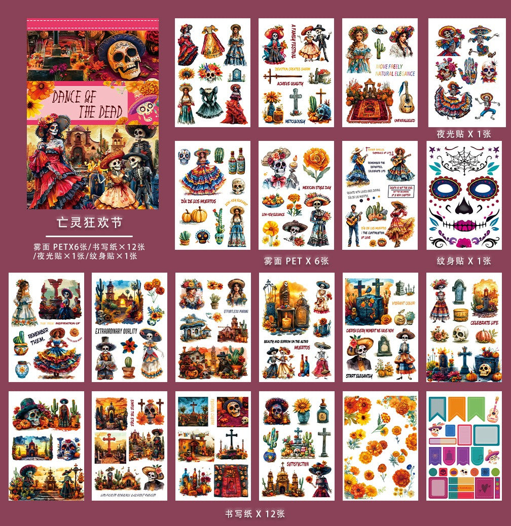 (15.Sept) 20 Sheets of Halloween Sticker Book plus Mexican Day of the Dead Sticker Book