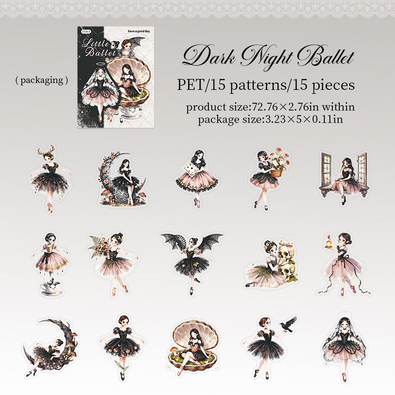 Ballet Dream 15pcs Cute Ballerina Sticker Set PET Stickers for Scrapbooking