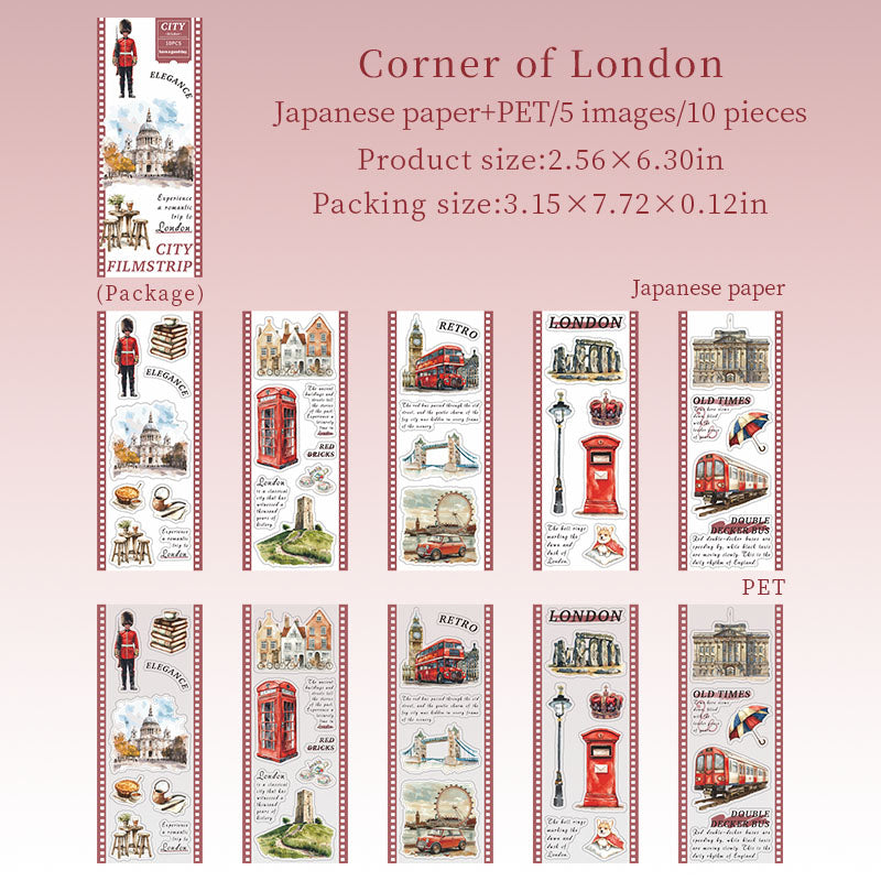"City Filmstrip" 10 Sheets of Travel Themed PET Sticker Books