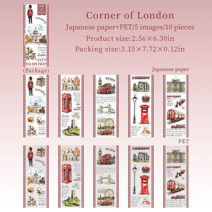 "City Filmstrip" 10 Sheets of Travel Themed PET Sticker Books