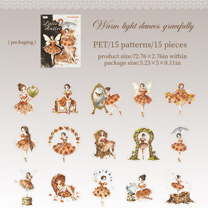 Ballet Dream 15pcs Cute Ballerina Sticker Set PET Stickers for Scrapbooking