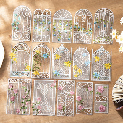 Flower Isle Veil PET Stickers Lace Garden Fence Stickers 10pcs in