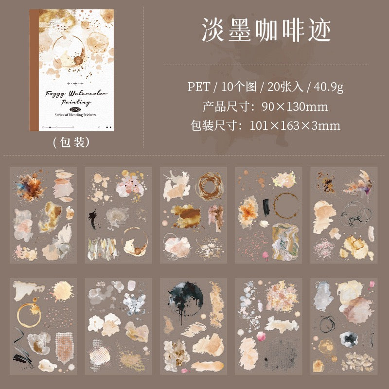 Watercolor Sticker Books 20 Sheets in Pre-cut PET Stickers