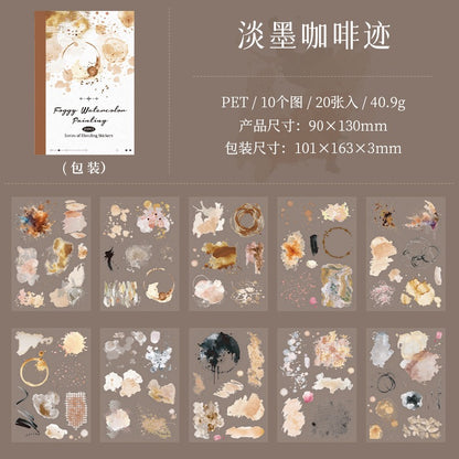 Watercolor Sticker Books 20 Sheets in Pre-cut PET Stickers