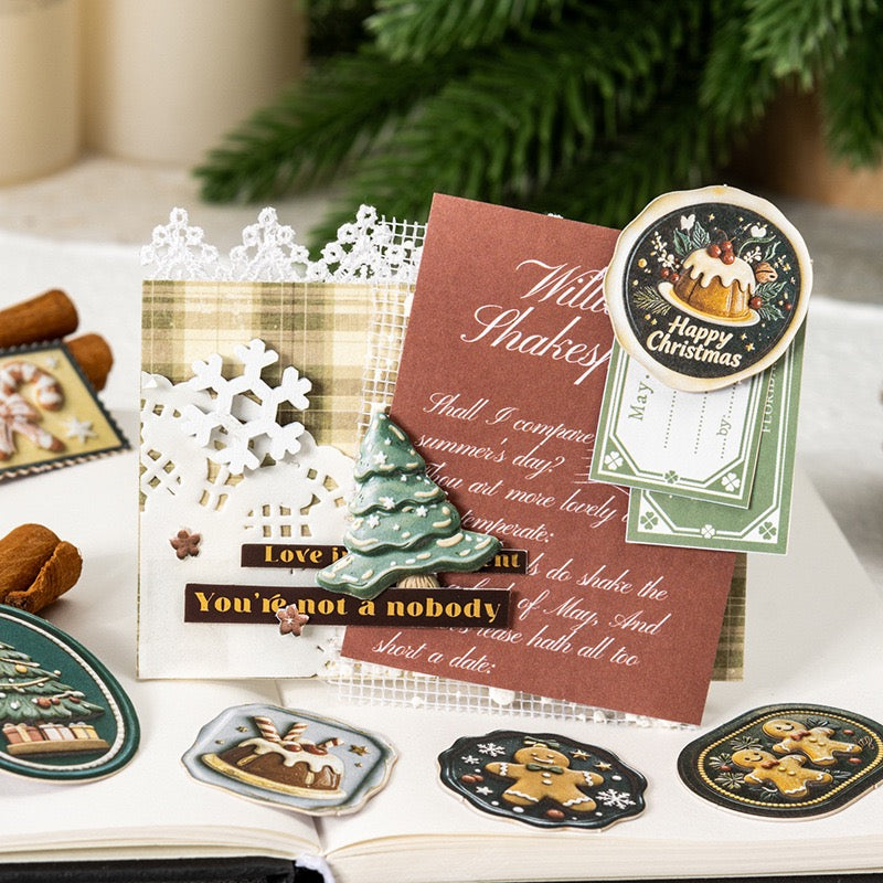 Christmas Summary 30pcs Embossed Cardboard Stickers