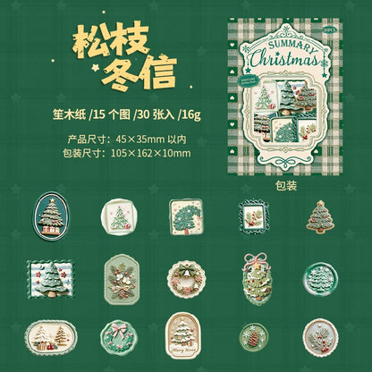 Christmas Summary 30pcs Embossed Cardboard Stickers