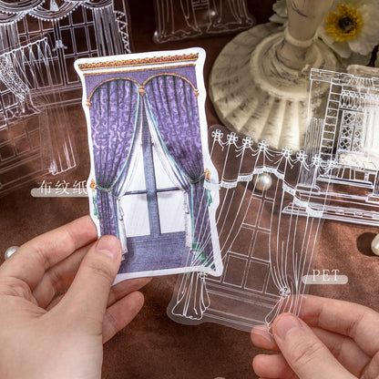 "Lattice Window Series" 10pcs Stickers PET and Wove Paper Stickers