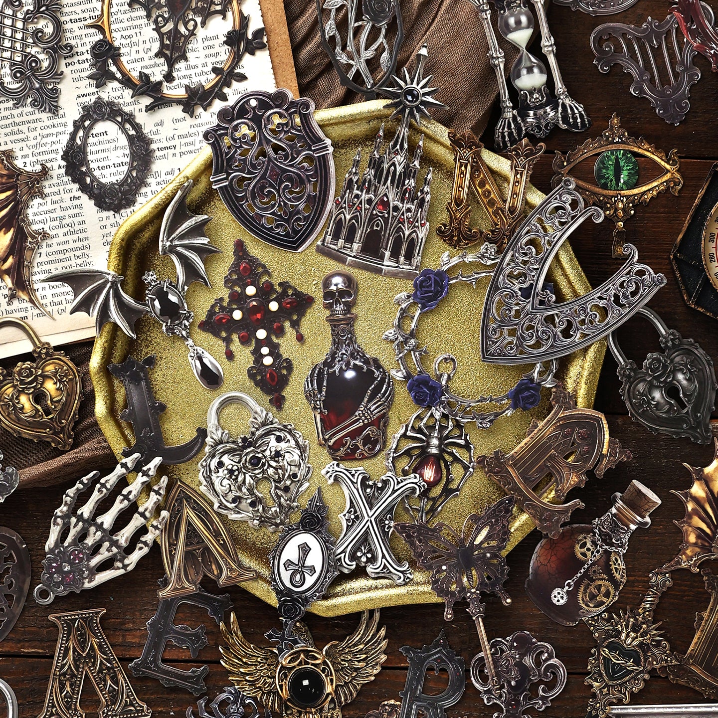 "Gothic Grimoire" 15pcs Embossed Cardboard for Journaling Decoration