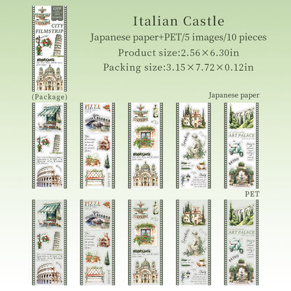 "City Filmstrip" 10 Sheets of Travel Themed PET Sticker Books