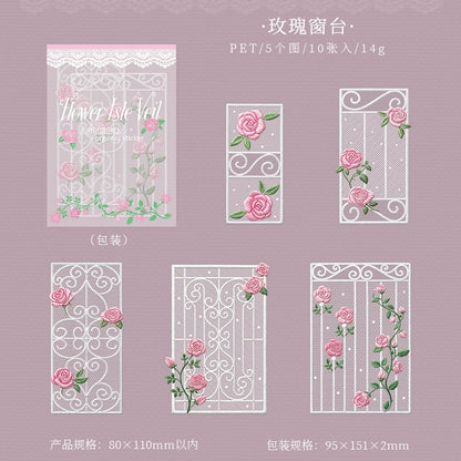 Flower Isle Veil PET Stickers Lace Garden Fence Stickers 10pcs in
