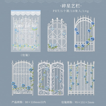Flower Isle Veil PET Stickers Lace Garden Fence Stickers 10pcs in
