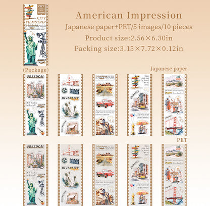 "City Filmstrip" 10 Sheets of Travel Themed PET Sticker Books