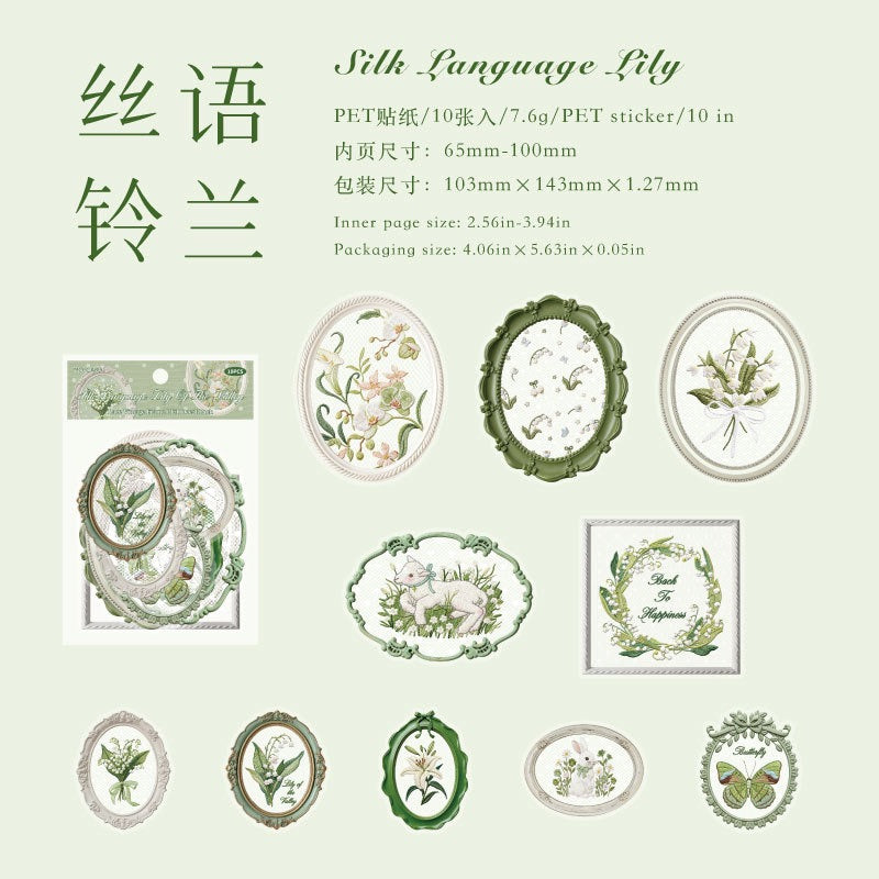 Cute Lace Frame PET Stickers 10pcs in