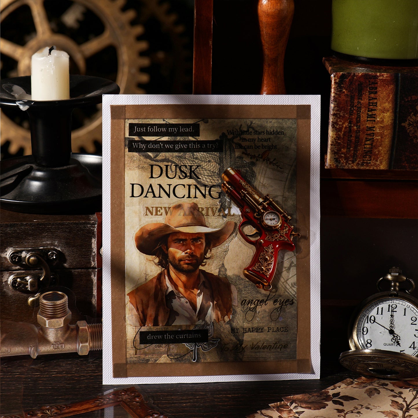 Steampunk Themed Journal Supplies with Large Stickers and Deco Papers