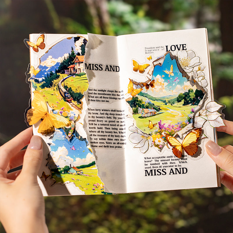 Broken Frame Galaxy Floral Butterfly PET Landscape Stickers 10pcs