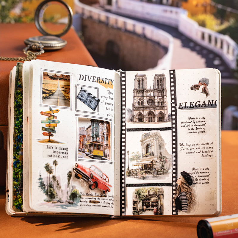 "City Filmstrip" 10 Sheets of Travel Themed PET Sticker Books