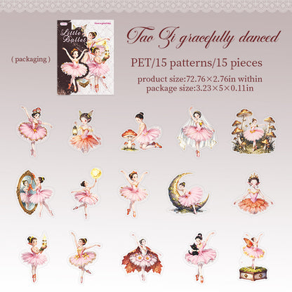 Ballet Dream 15pcs Cute Ballerina Sticker Set PET Stickers for Scrapbooking