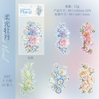 Glass-like Iridescent Floral Stickers 10pcs Large Sized PET Flower Stickers
