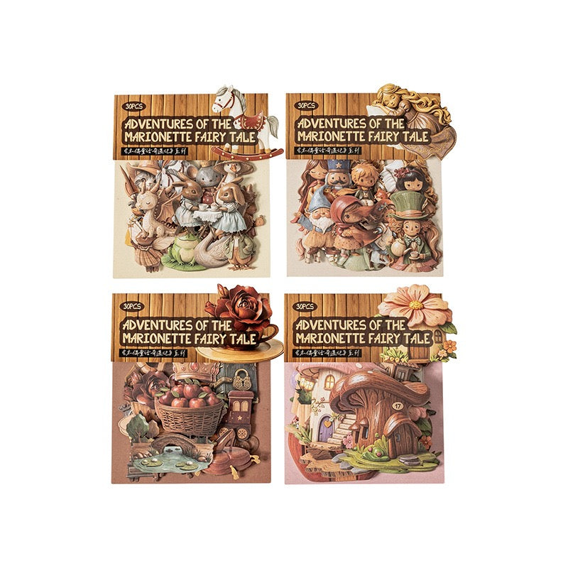 Adventures of the Marionette Fairy Tale 30pcs Wooden-like Cardboard Stickers