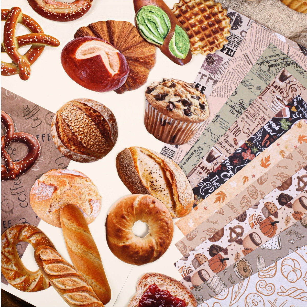 Bakery Themed Journal Packs Cardboard Stickers plus Papers 14pcs in