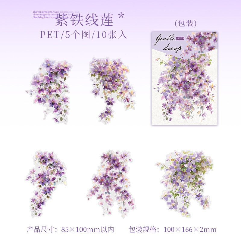 Gentle Droop Flower PET Stickers 10pcs in