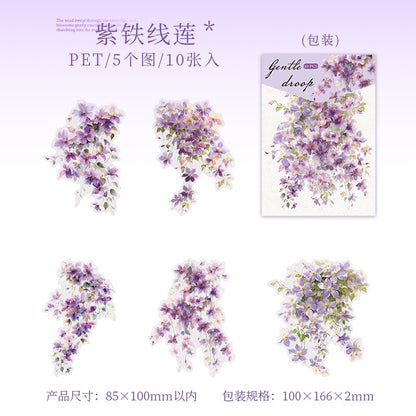 Gentle Droop Flower PET Stickers 10pcs in