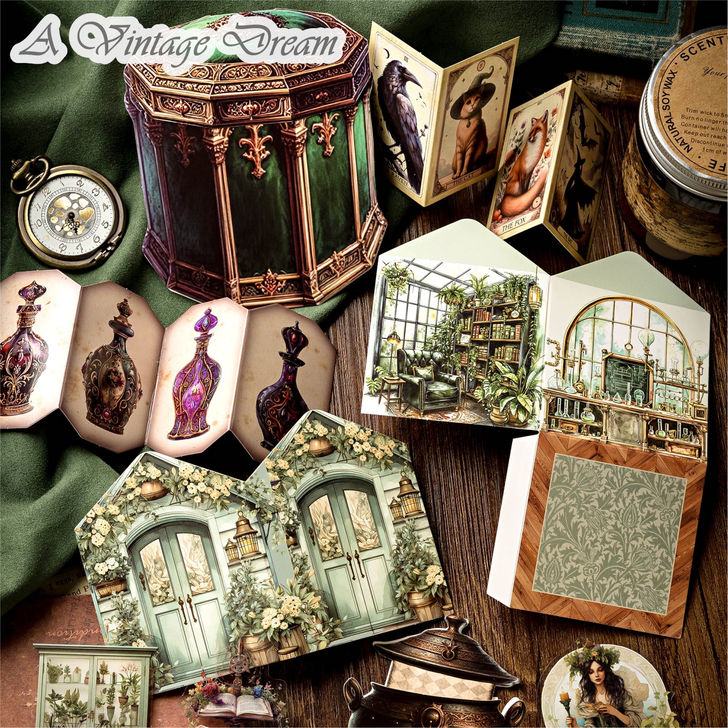 (6.Sept) Pandora's box Journal Supplies Packs with Stickers and Cards for Scrapbooking