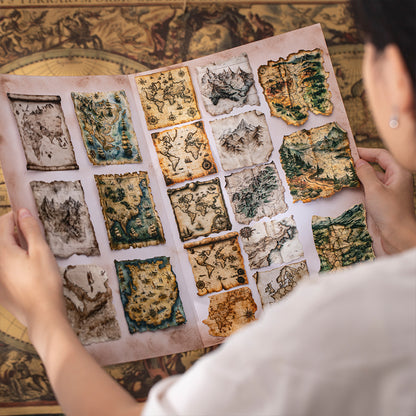 "Adventure Diary" 10pcs Vintage Map Stickers Pirate Map Stickers