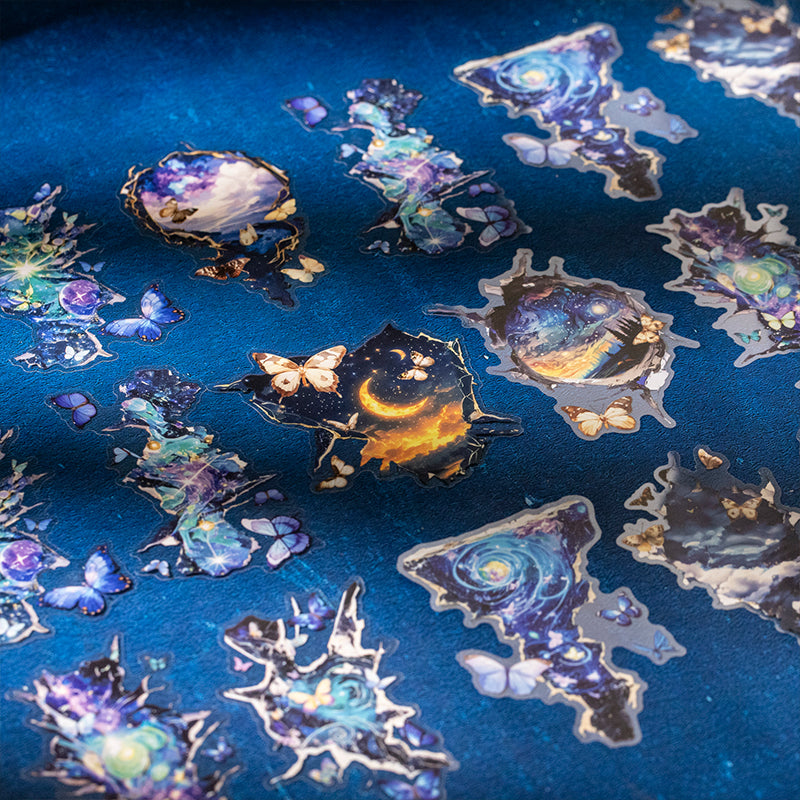 Broken Frame Galaxy Floral Butterfly PET Landscape Stickers 10pcs