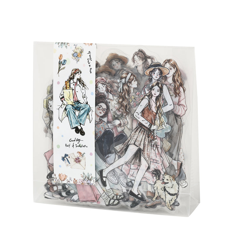 Poetic Companionship 100Pcs Cute Character Stickers Pack, Aesthetic Journal Stickers