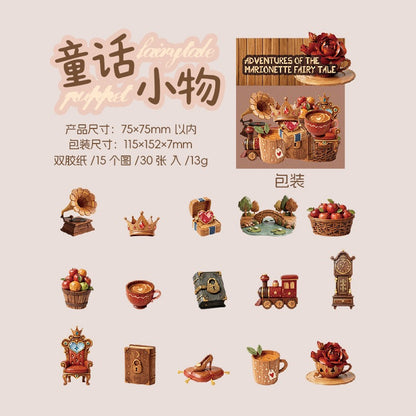 Adventures of the Marionette Fairy Tale 30pcs Wooden-like Cardboard Stickers