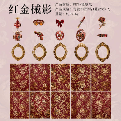 Steampunk Themed Journal Supplies with Large Stickers and Deco Papers