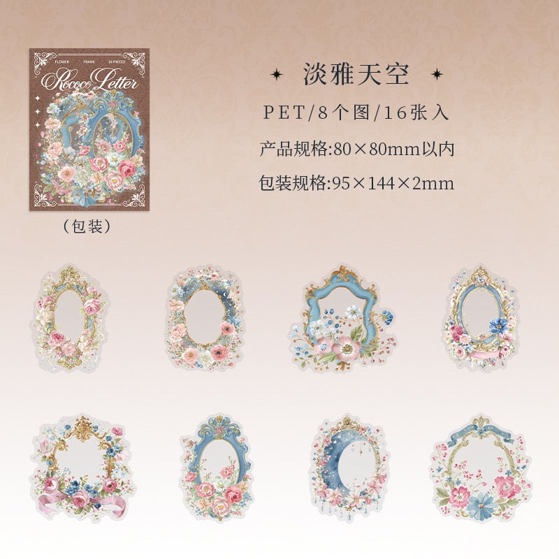 Vintage Rococo Styled PET Stickers 16pcs in Frame Stickers