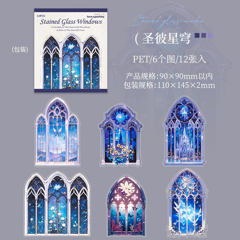 Stained Glass Windows PET Stickers 12pcs in