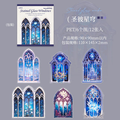 Stained Glass Windows PET Stickers 12pcs in