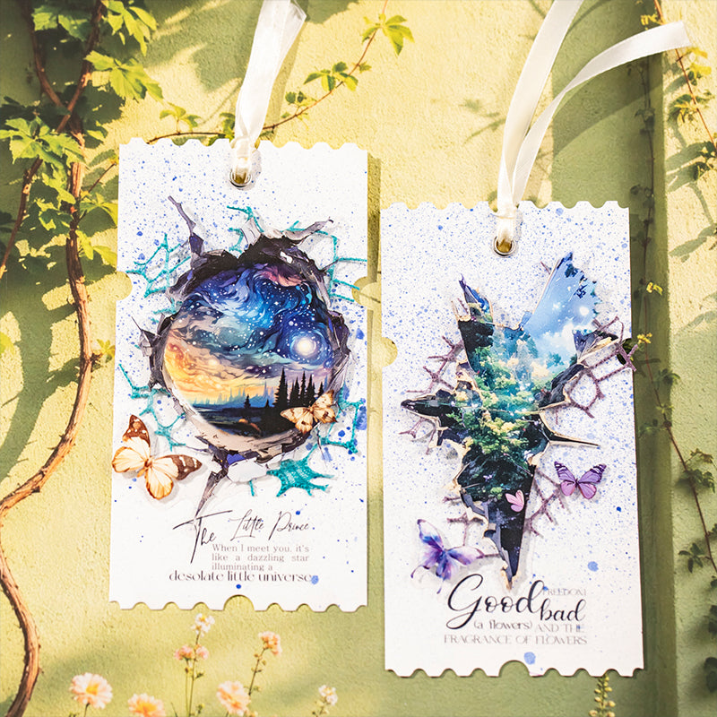 Broken Frame Galaxy Floral Butterfly PET Landscape Stickers 10pcs