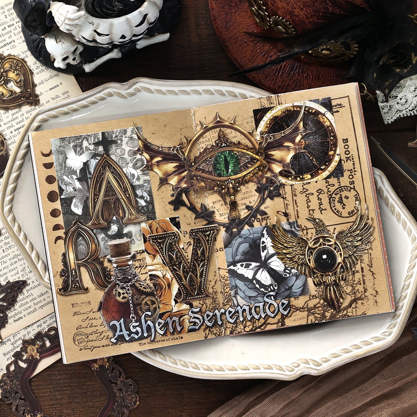 "Gothic Grimoire" 15pcs Embossed Cardboard for Journaling Decoration