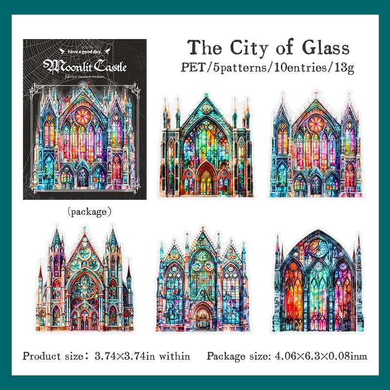 (15.Sept) 10pcs Large Sized Shiny Gothic Church & Castle Stickers for DIY and Scrapbooking