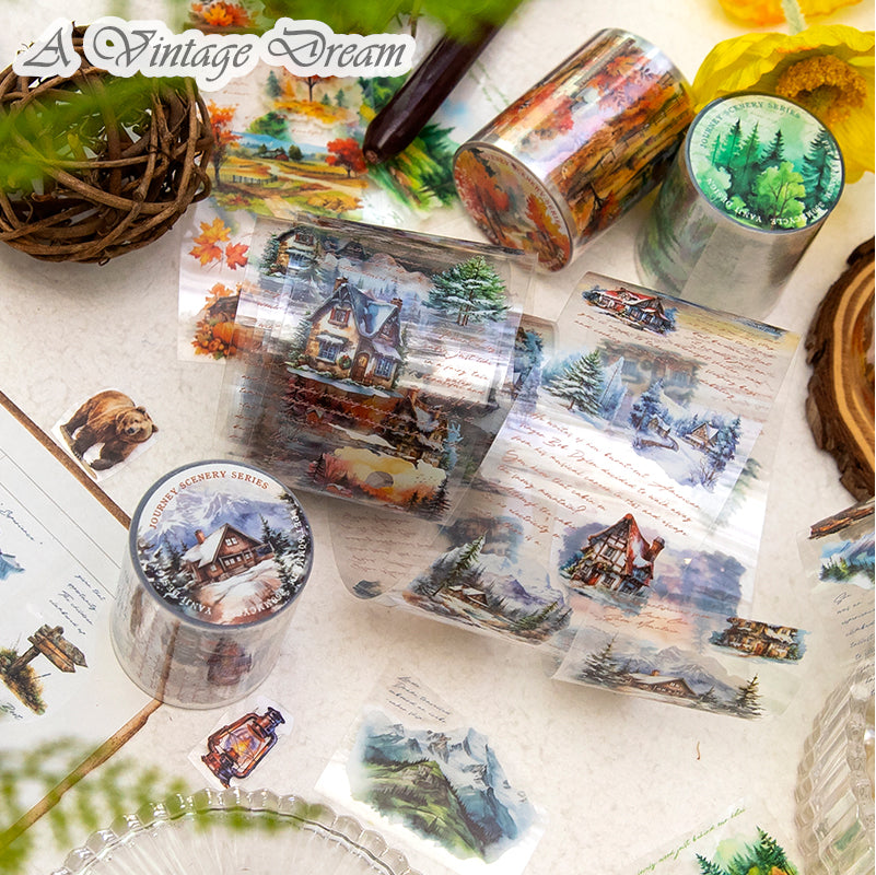 (30.June) Scenery PET Tapes with Mountains Trees Seas for Scrapbooking