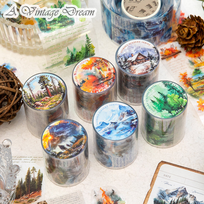 (30.June) Scenery PET Tapes with Mountains Trees Seas for Scrapbooking