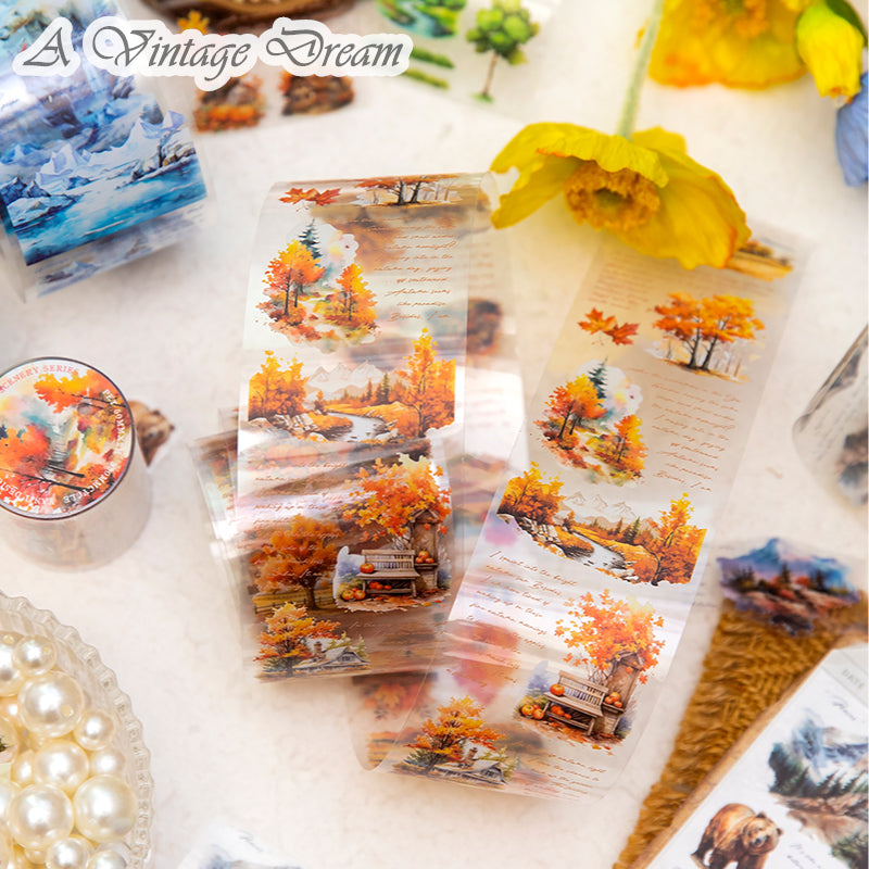 (30.June) Scenery PET Tapes with Mountains Trees Seas for Scrapbooking