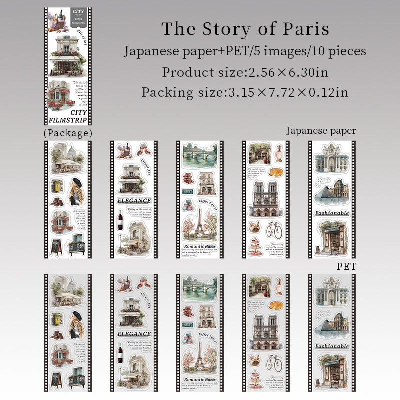 "City Filmstrip" 10 Sheets of Travel Themed PET Sticker Books