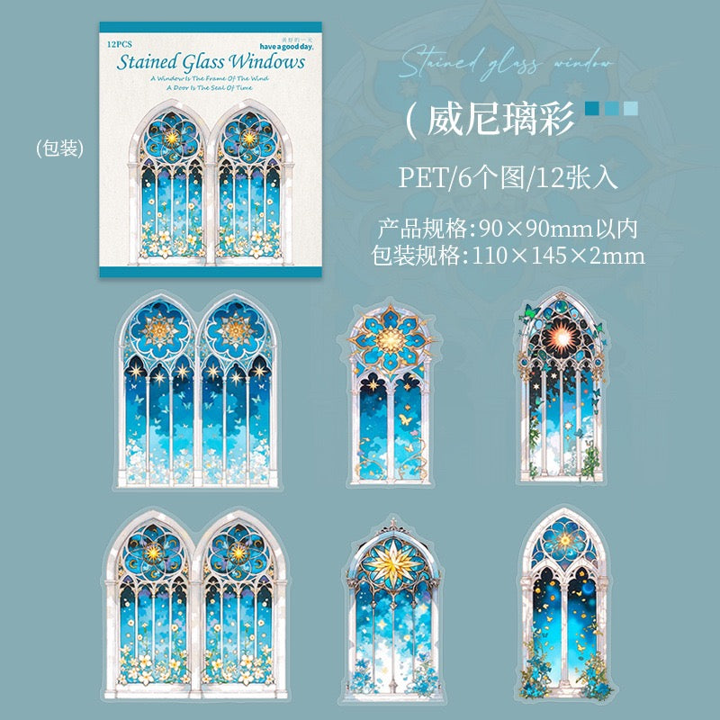 Stained Glass Windows PET Stickers 12pcs in