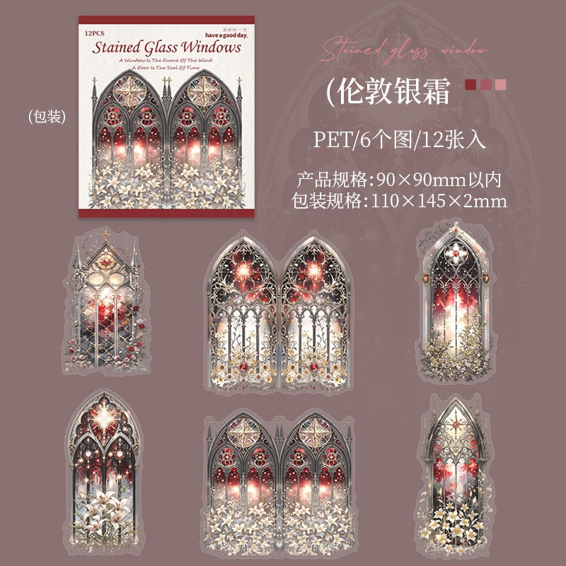 Stained Glass Windows PET Stickers 12pcs in