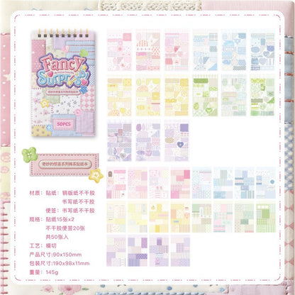Fancy Surprise Spiral Bound Sticker Book, 50Pcs Pastel Grid Floral Stickers