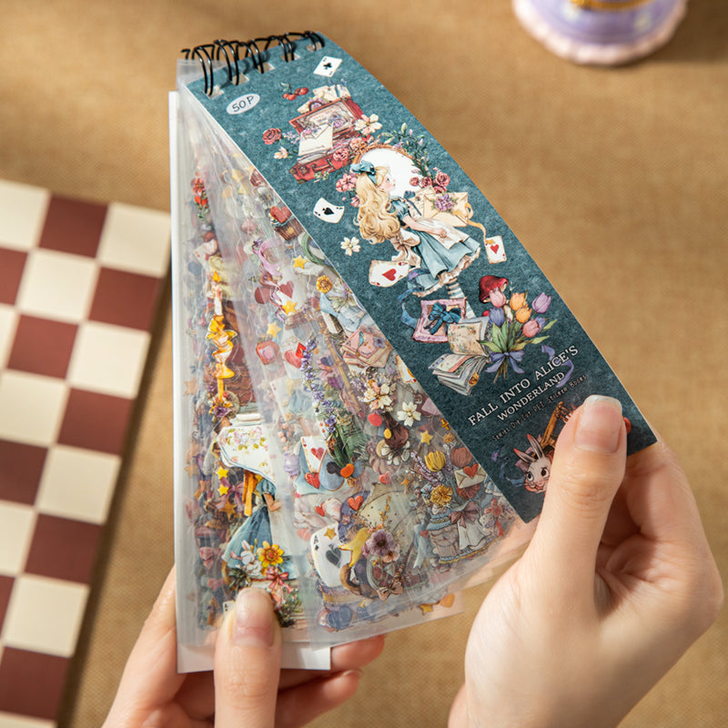 Alice Sticker Book with 50 Sheets of PET Stickers for Scrapbooking