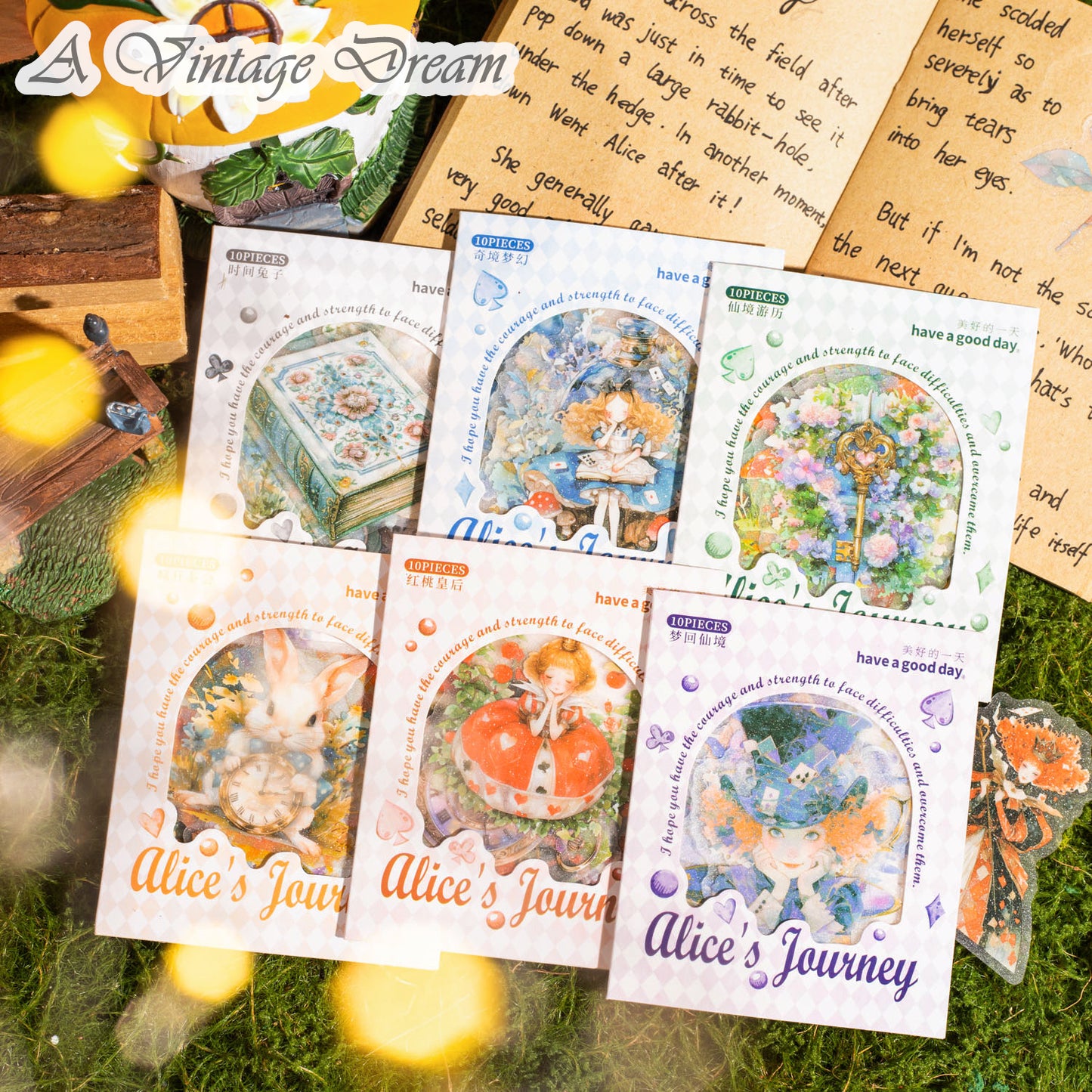 (15.Sept) 10pcs Alice's Journey Stickers PET Stickers for Scrapbooking and DIY