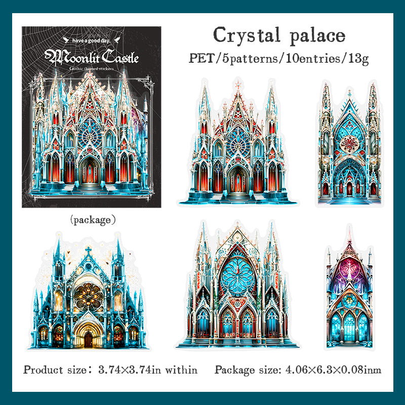 (15.Sept) 10pcs Large Sized Shiny Gothic Church & Castle Stickers for DIY and Scrapbooking